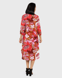 Load image into Gallery viewer, ORANGE &amp; PINK FLORAL BUTTON UP SHIRT DRESS
