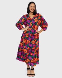 Load image into Gallery viewer, BLACK MULTI COLOR MIDI DRESS
