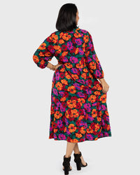 Load image into Gallery viewer, BLACK MULTI COLOR MIDI DRESS
