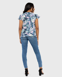 Load image into Gallery viewer, BLUE &amp; PINK FRILL SLEEVE TOP
