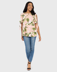 Load image into Gallery viewer, PINK &amp; GREEN LEAF PRINT BLOUSE
