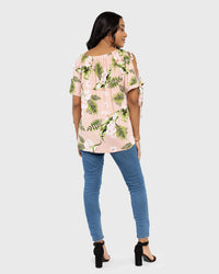 Load image into Gallery viewer, PINK &amp; GREEN LEAF PRINT BLOUSE
