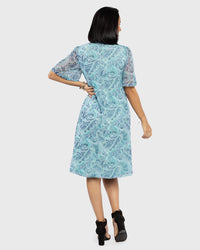 Load image into Gallery viewer, NAVY &amp; SAGE PAISLEY MESH DRESS
