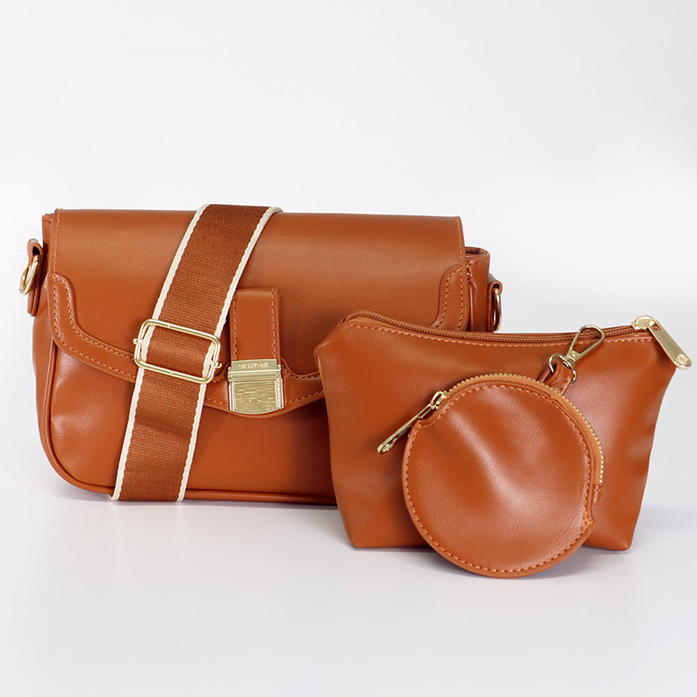 CARMEL BROWN 3 PIECE SLING BAG