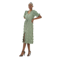 Load image into Gallery viewer, OLIVE 3/4 PUFF SLEEVE MIDI DRESS

