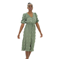 Load image into Gallery viewer, OLIVE 3/4 PUFF SLEEVE MIDI DRESS
