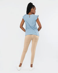 Load image into Gallery viewer, DENIM FRILL SLEEVE TANK LIGHT WASH
