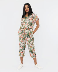 Load image into Gallery viewer, PEACH/GREEN &amp; NUDE FLORAL 3/4 PANTS

