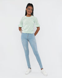 Load image into Gallery viewer, VELVET FRILL SLEEVE TOP
