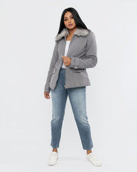 Load image into Gallery viewer, GREY FUR COLLAR COAT
