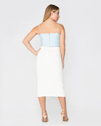 Load image into Gallery viewer, CREAM BODYCON SKIRT WITH BUTTON DETAIL
