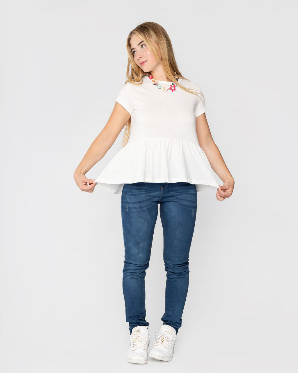 WHITE HIGH LOW PEPLUM BLOUSE