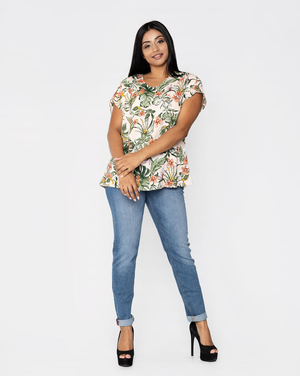 PEACH,GREEN & NUDE FLORAL BLOUSE