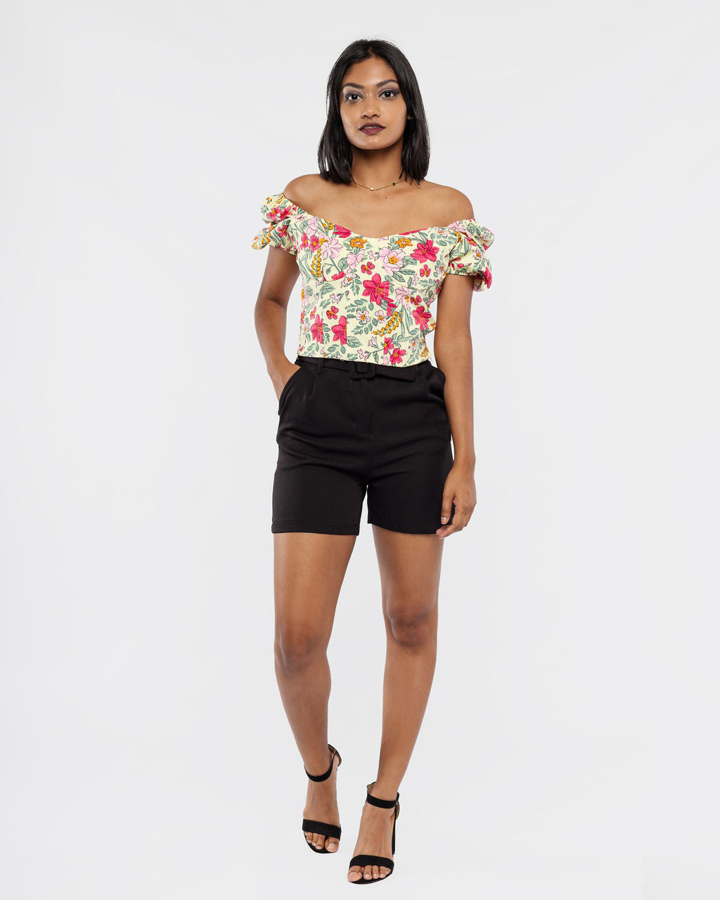 LIME FLORAL CORSET TOP WITH SIDE ZIP