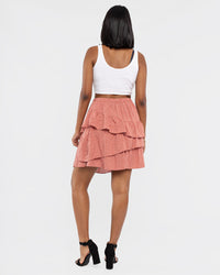 Load image into Gallery viewer, DUSTY PINK &amp; WHITE POLKA DOT TIERED SKIRT
