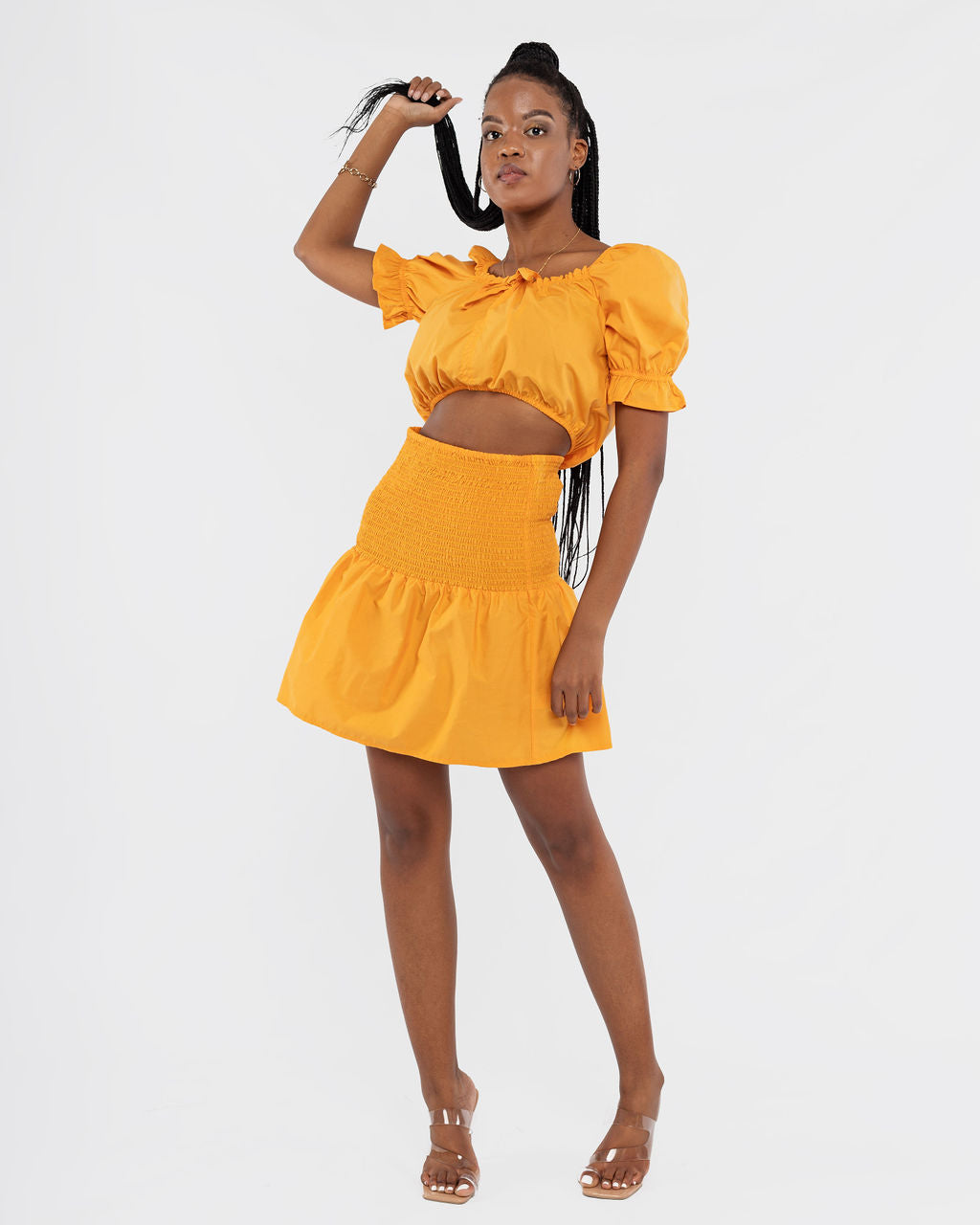 Orange puff discount sleeve crop top