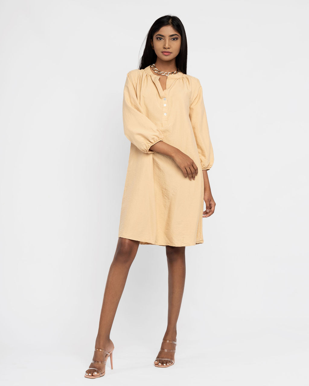 BEIGE CHINESE COLLOR DRESS