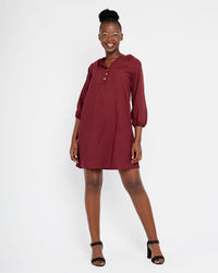 Load image into Gallery viewer, BURGUNDY CHINESE COLLOR DRESS
