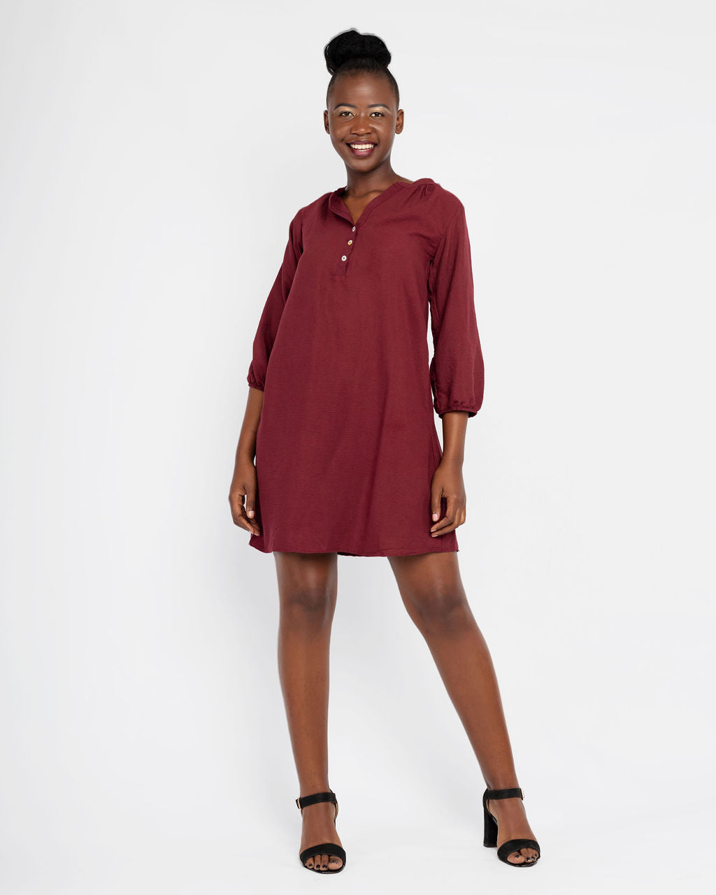 BURGUNDY CHINESE COLLOR DRESS