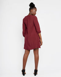 Load image into Gallery viewer, BURGUNDY CHINESE COLLOR DRESS

