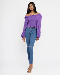 Load image into Gallery viewer, PURPLE LONG SLEEVE SMOCK TOP
