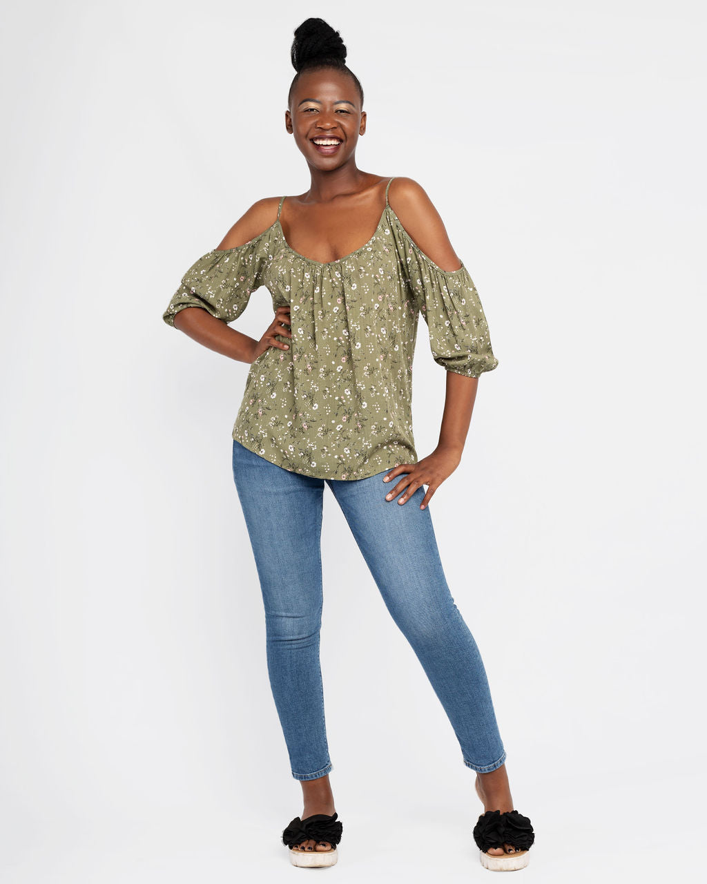 KHAKI COLD SHOULDER GYPSY TOP