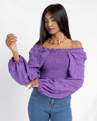 Load image into Gallery viewer, PURPLE LONG SLEEVE SMOCK TOP
