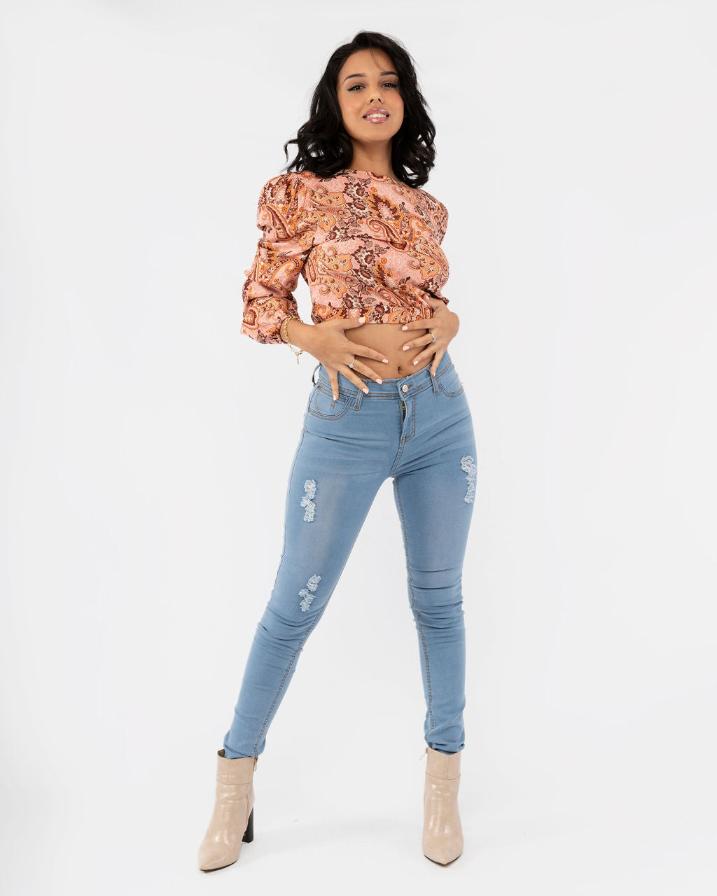 PAISLEY LONG SLEEVE CROP TOP