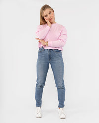 Load image into Gallery viewer, PINK LONG SLEEVE BOXY CROP TOP
