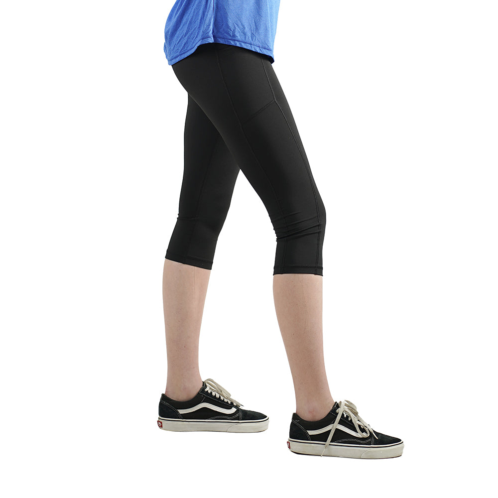 BLACK 3/4 GYM TIGHTS WITH SIDE POCKETS