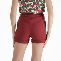 Load image into Gallery viewer, BURGUNDY GOLD BUTTON SHORTS
