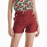 Load image into Gallery viewer, BURGUNDY GOLD BUTTON SHORTS
