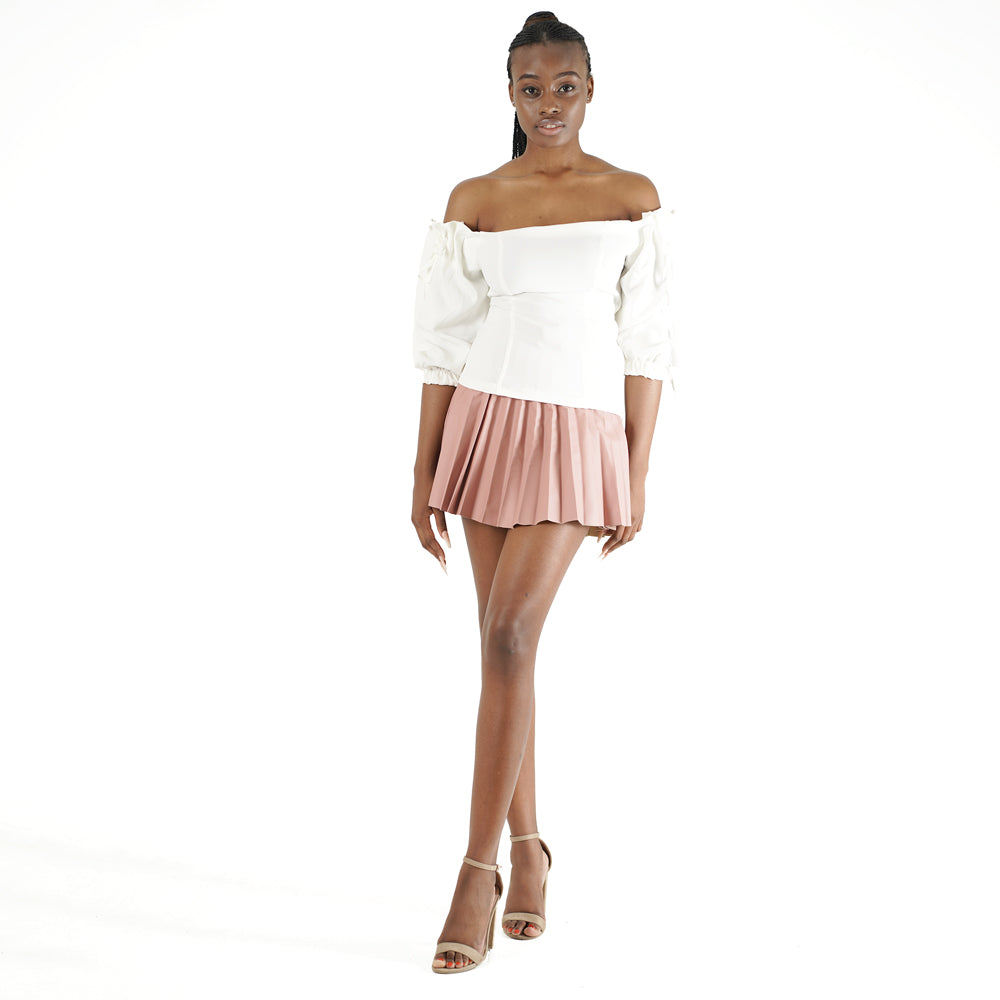 PINK PLEATHER PLEATED MINI SKIRT