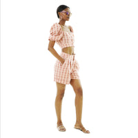 Load image into Gallery viewer, PINK CHECK CROP TOP
